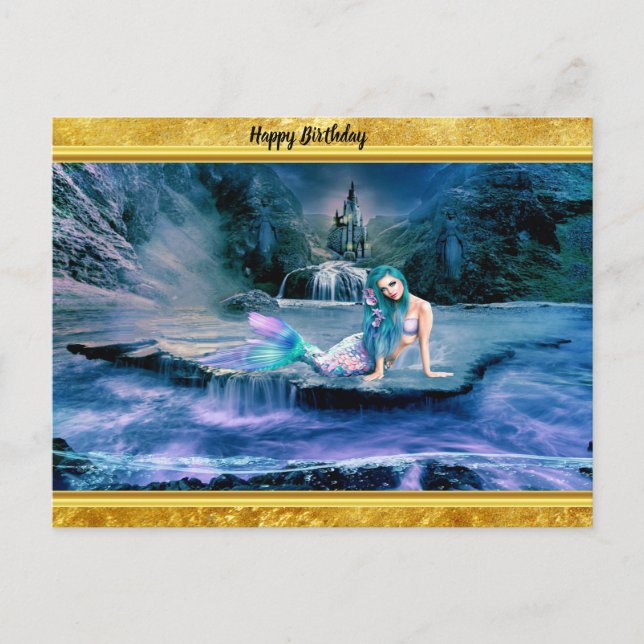 Cartão Postal Sereia com cabelo turquesa (Frente)