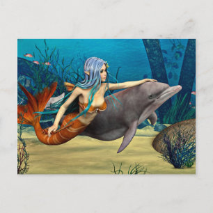Cartão Postal Sereia com Golfinho