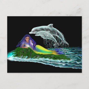 Cartão Postal Sereia com golfinhos