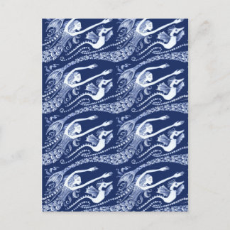 Cartão Postal Sereia com pérolas e cavalo marinho