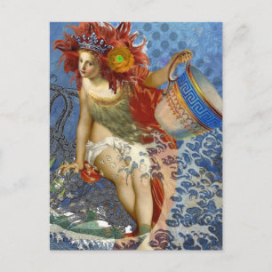 Cartão Postal Sereia de Aquário Arte Azul Gótica