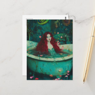 Cartão Postal Sereia de Cabelo Vermelho numa Banheira