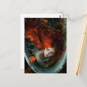 Cartão Postal Sereia de Cabelos Vermelhos Bonita numa Banheira