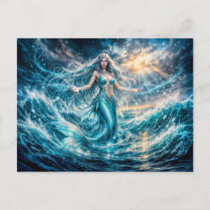 Cartão Postal Sereia de Fantasia Dinâmica na Magia do Oceano Rad