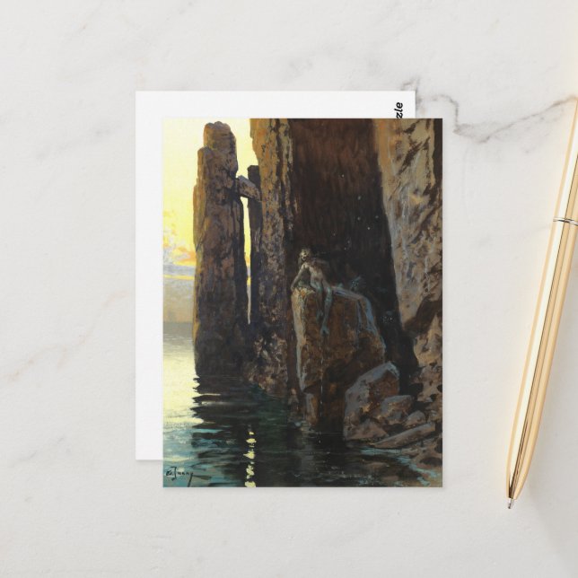 Cartão Postal Sereia do Mar Costeira Garota nua & Desejos à Espe (Frente/Verso In Situ)