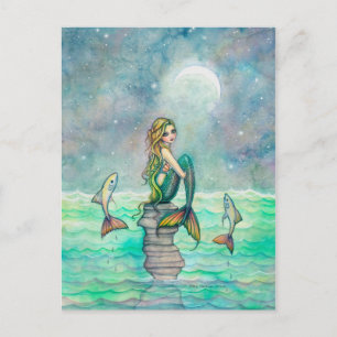 Cartão Postal Sereia do Mar Pacífico Arte Fantasia