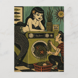 Cartão Postal Sereia do Mar Surrealista de Meados do Século Dia 