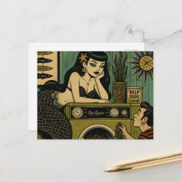 Cartão Postal Sereia do Mar Surrealista de Meados do Século Dia 