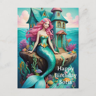 Cartão Postal Sereia do Oceano Feliz Aniversário 