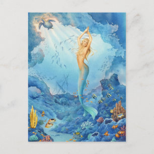 Cartão Postal Sereia e golfinhos por Scot Howden