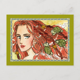 Cartão Postal Sereia e tartarugas