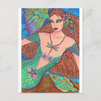 Cartão Postal Sereia Fantasy "The Dragonfly Necklace" Art