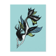 Sereia Gótica Belo Desenho de Tinta Verde Azul