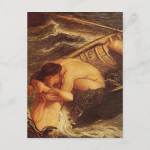 Cartão Postal Sereia & marinheiro no mar