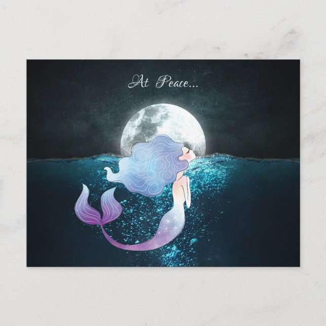 Cartão Postal Sereia Nadando Em Paz Na Lua Completa (Frente)