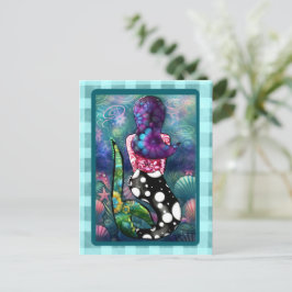 Cartão Postal Sereia Náutica Abstrata Caprichosa Conchas Teal