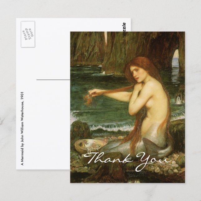 Cartão Postal Sereia por John William Waterhouse (Frente/Verso)