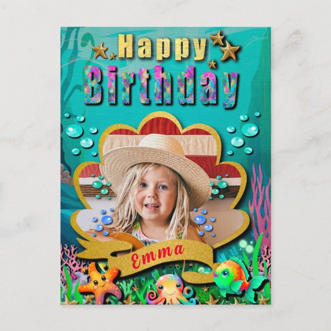 Cartão Postal Sereia, Seashell, Amigos de Animais do Mar, Recife (Frente)