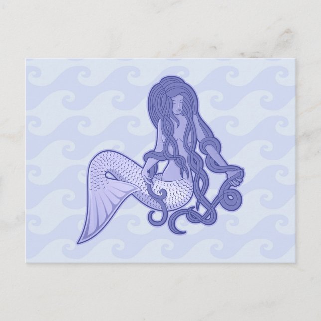 Cartão Postal Sereia Sentada Azul (Frente)