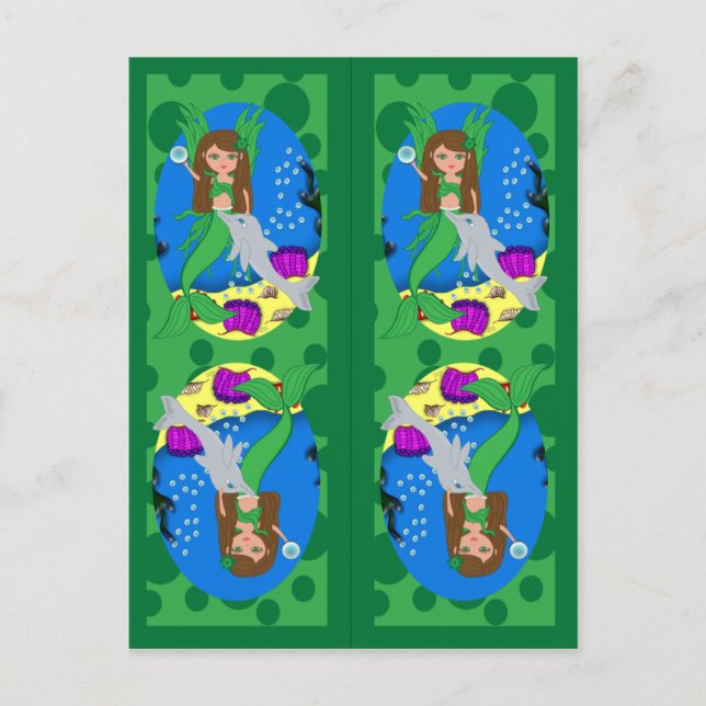 Cartão Postal Sereia Verde e Marcadores de Merfaery (Frente)