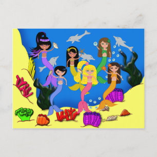Cartão Postal Sereias no Oceano com Cartão-Postal de Golfinhos
