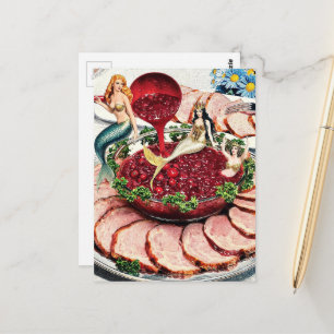 Cartão Postal Sereias Retrô Nadam em Cranberries