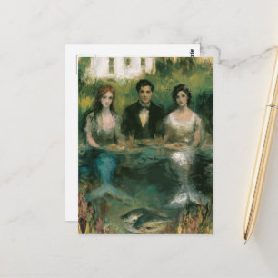 Cartão Postal Sereias Surreais e um Homem no Jantar Pintura
