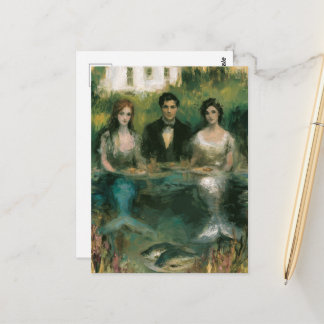 Cartão Postal Sereias Surreais e um Homem no Jantar Pintura