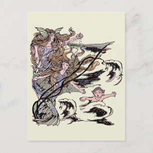 Cartão Postal Sereias Vintage Ilustração Vitoriana