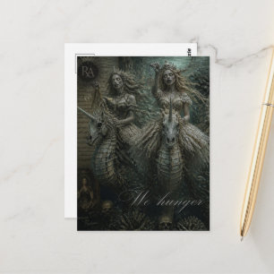Cartão Postal Sereias Zumbis em Unicórnios Cavalo-Marinho