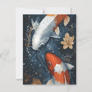 Cartão Postal Serene Koi Fish com Flores de Lotus
