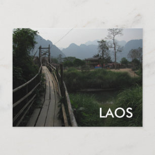 Cartão Postal Serene Laos Mountain, River Bridge Sudeste Asiáti