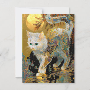 Cartão Postal Serene Rinpa Cat Zen Dourado japonês