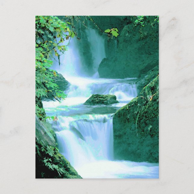Cartão Postal Serene Waterfall em azul e verde (Frente)