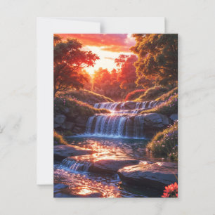Cartão Postal Serene Waterfall no Sunset Vertical Poster
