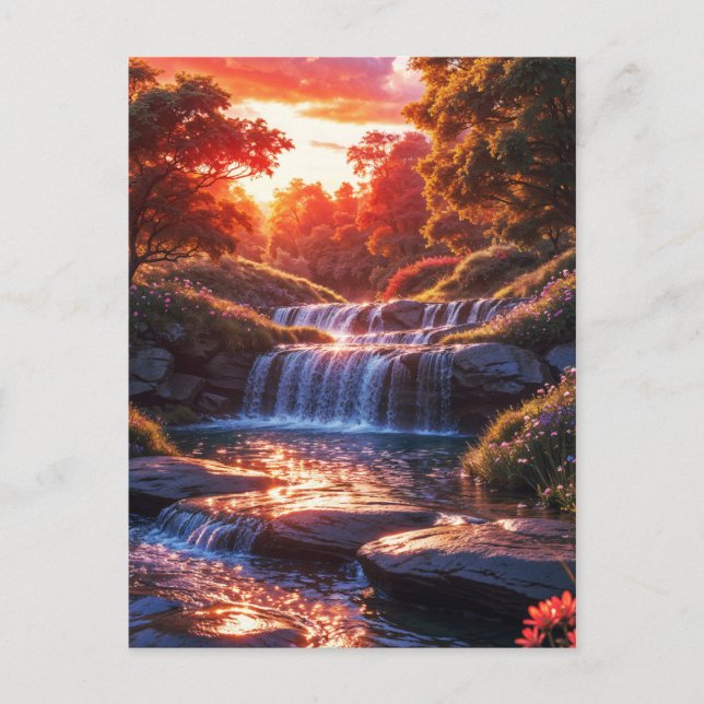 Cartão Postal Serene Waterfall no Sunset Vertical Poster (Frente)