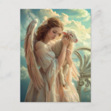 Serenidade Celestial Anjo Feminino com Cordeiro
