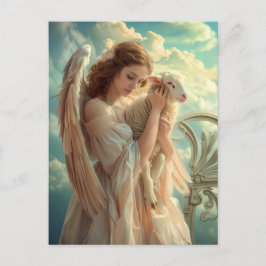 Cartão Postal Serenidade Celestial Anjo Feminino com Cordeiro