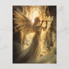 Cartão Postal Serenidade Celestial Anjo Feminino com Flauta