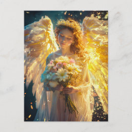 Cartão Postal Serenidade Celestial Anjo Feminino com um Buquê