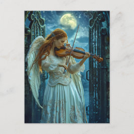 Cartão Postal Serenidade Celestial Anjo Feminino com um Violino