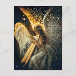 Cartão Postal Serenidade Celestial Anjo Feminino Tocando a Harpa