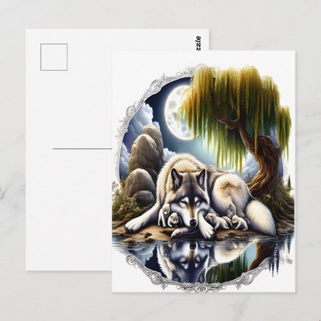 Cartão Postal Serenidade Lua Um Lobo Desmoronante (Frente/Verso)