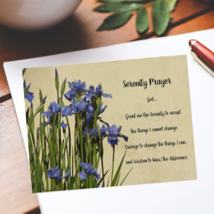 Cartão Postal Serenity Prayer Blue Irises Floral