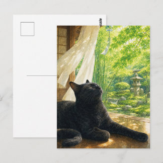 Cartão Postal series_4_5|Summer Breeze Black Cat Japanese Art