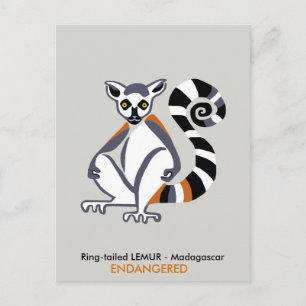 Cartão Postal Serragem manual - LEMUR - Animais ameaçados - Vida