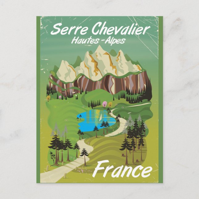 Cartão Postal Serre Chevalier, poster de viagens de esqui da Fra (Frente)
