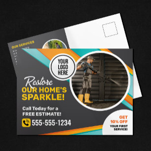 Cartão Postal Serviço de Limpeza de Casa com Lavagem a Alta Pres