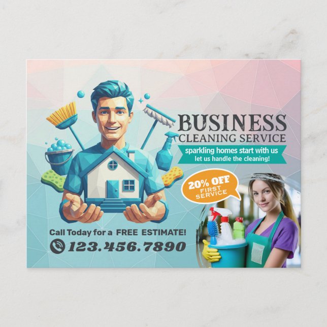 Cartão Postal Serviço de Limpeza de Casa Moderna Serviço de Limp (Frente)