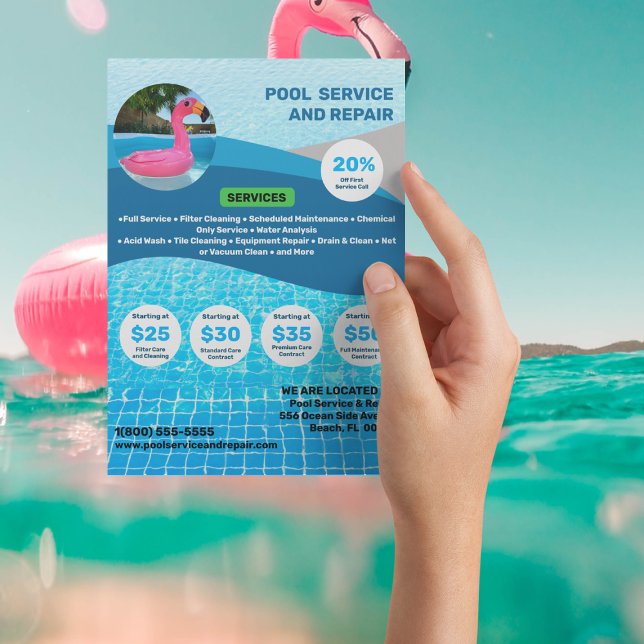 Cartão Postal Serviço de piscina e Reparo (Criador carregado)